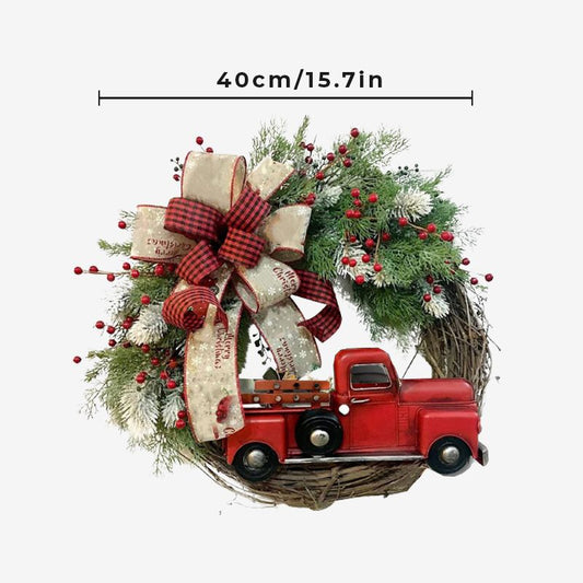 🔥Last Day 49% OFF🔥FarmhousePlaid Red Truck Christmas Wreath🏠